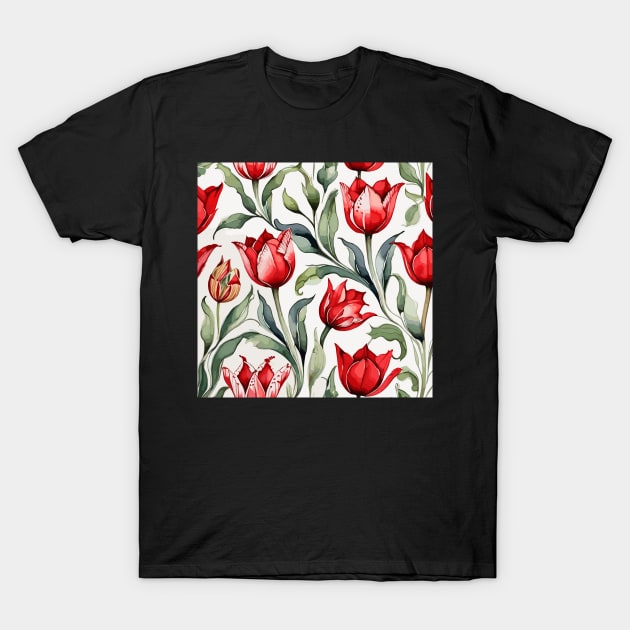 Red Green Turkish Tulips Ottoman Pattern T-Shirt by Siha Arts